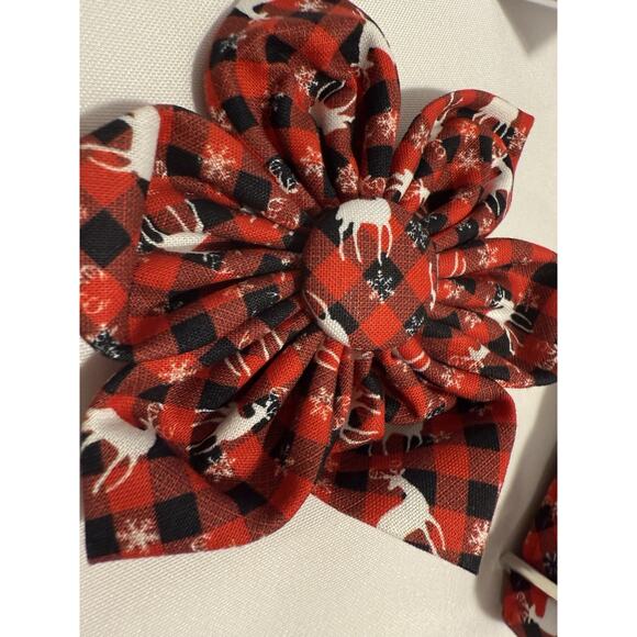 Adjustable Multicolor Dog Leash With Bow for Small-Med Dogs Red Plaid Reindeers - Picture 4 of 9